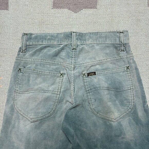 Vintage 70s corduroy bell bottom pants Lee faded turquoise distressed 25x31 - Picture 13 of 15